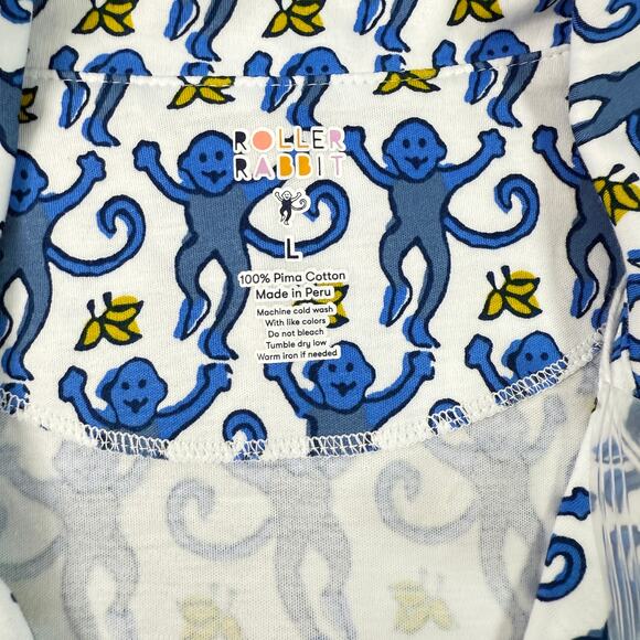 New Roller Rabbit classic BLUE MONKEY Polo Pajamas Top Prima Cotton Womens Large - Picture 3 of 6